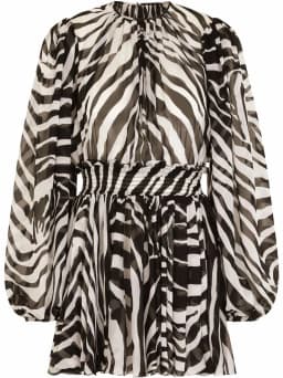 zebra-print puff-sleeve mini dress