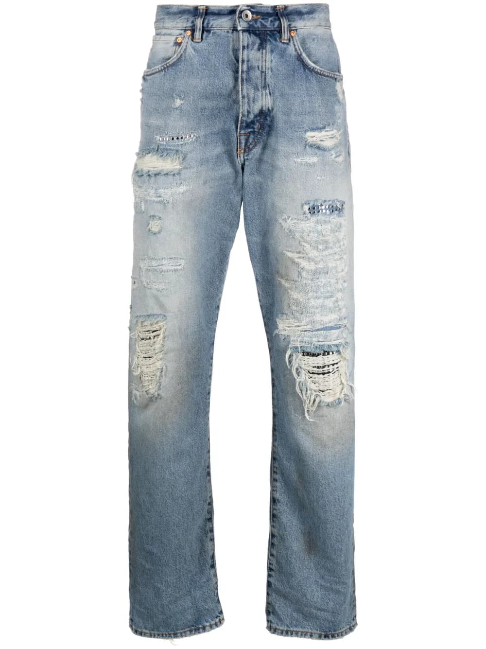 ripped straight-leg jeans