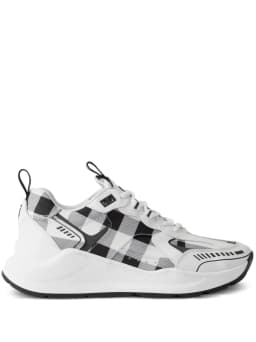 check-pattern leather sneakers