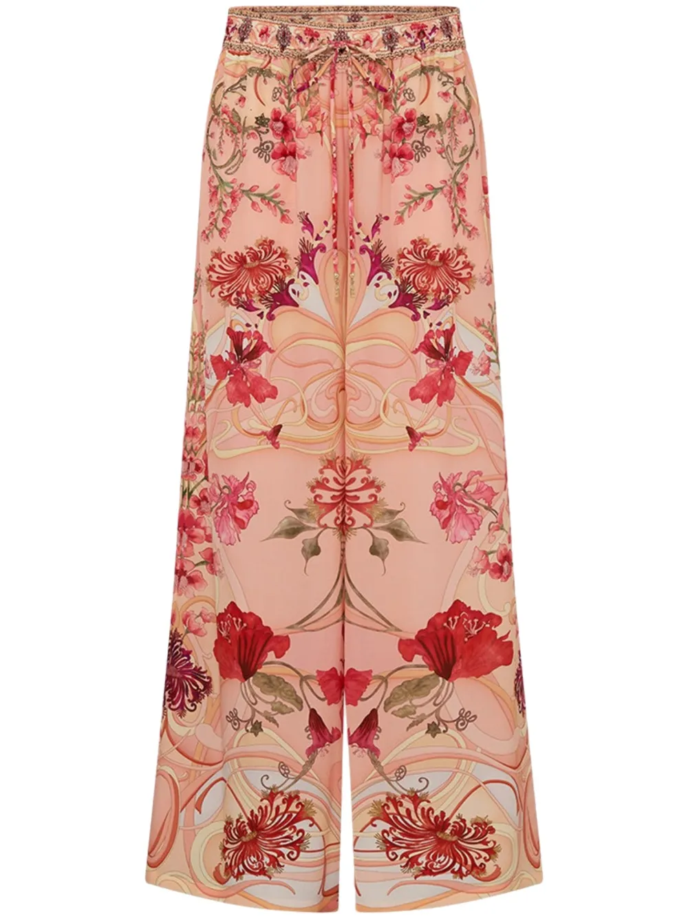 Blossoms and Brushstrokes wide-leg silk trousers by Camilla