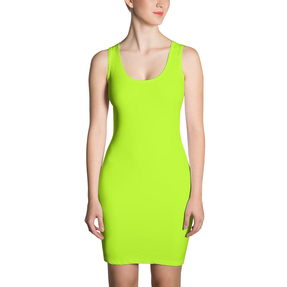Neon Green Solid Color Dress, Modern Minimalist Party