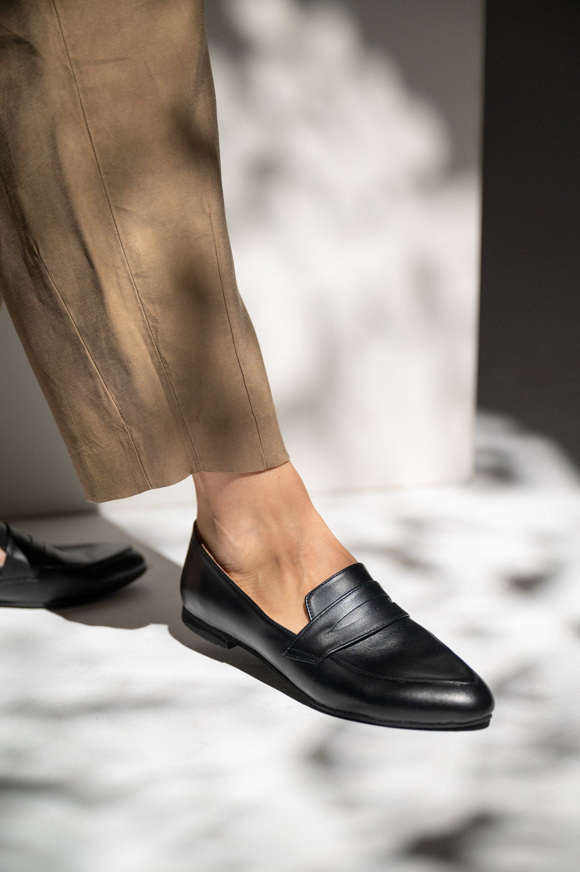 Black Leather Loafer Shoes, Irma