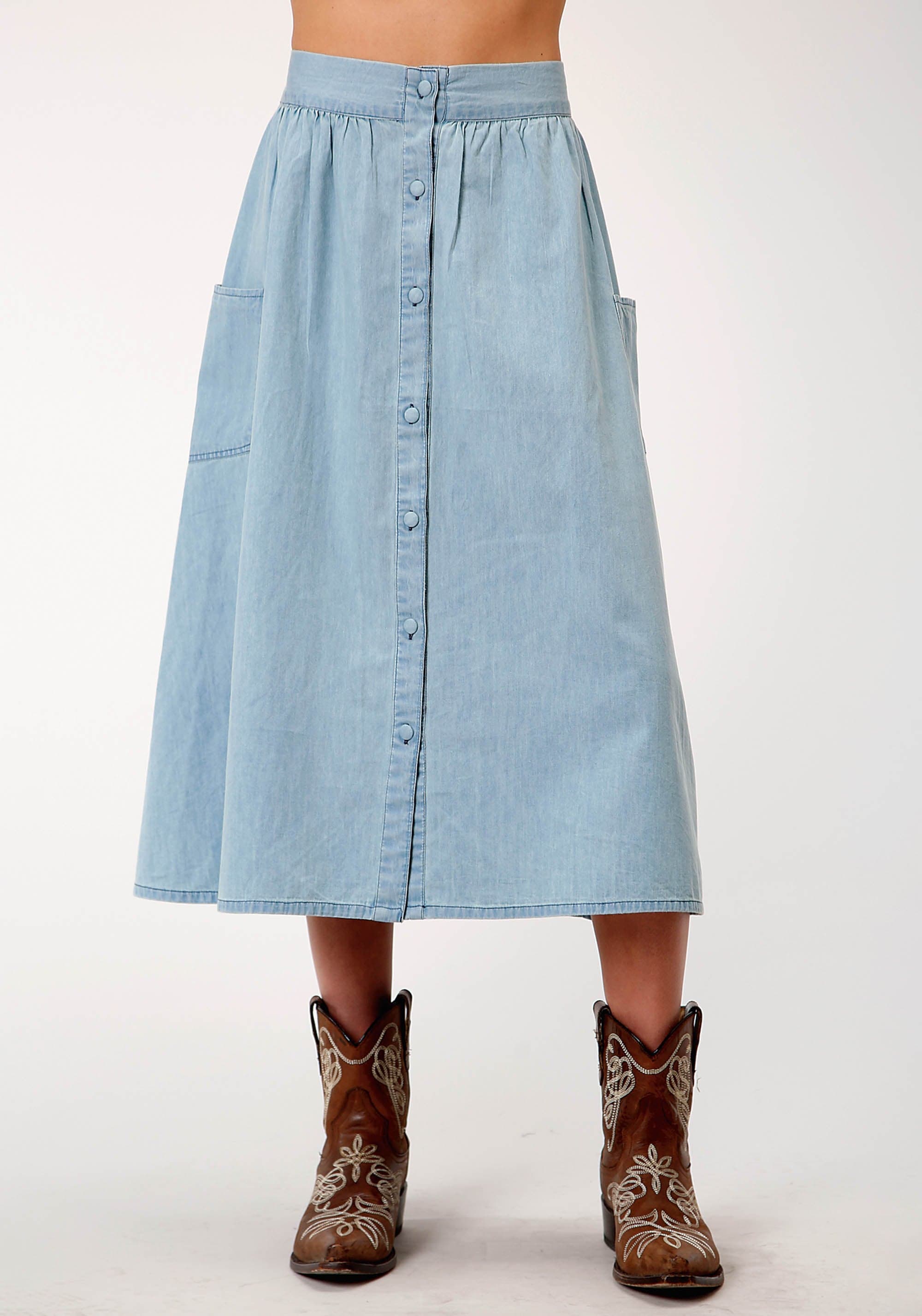 Light Blue Denim Long Denim Skirt