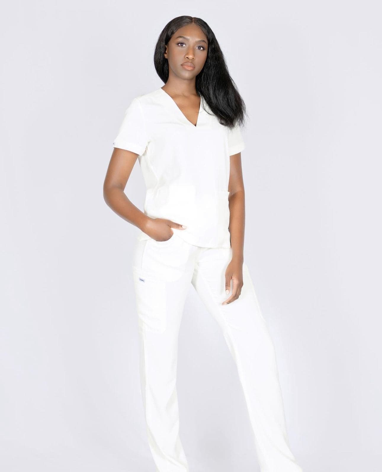 Cream White Pockets Fitted Top