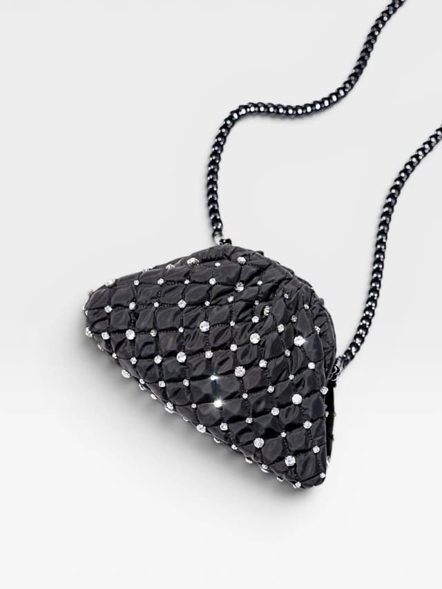 Strass Mini Game Clutch Bag In Black
