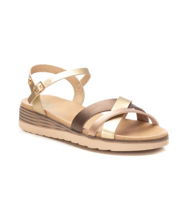 Low Wedge Strappy Sandals In Gold