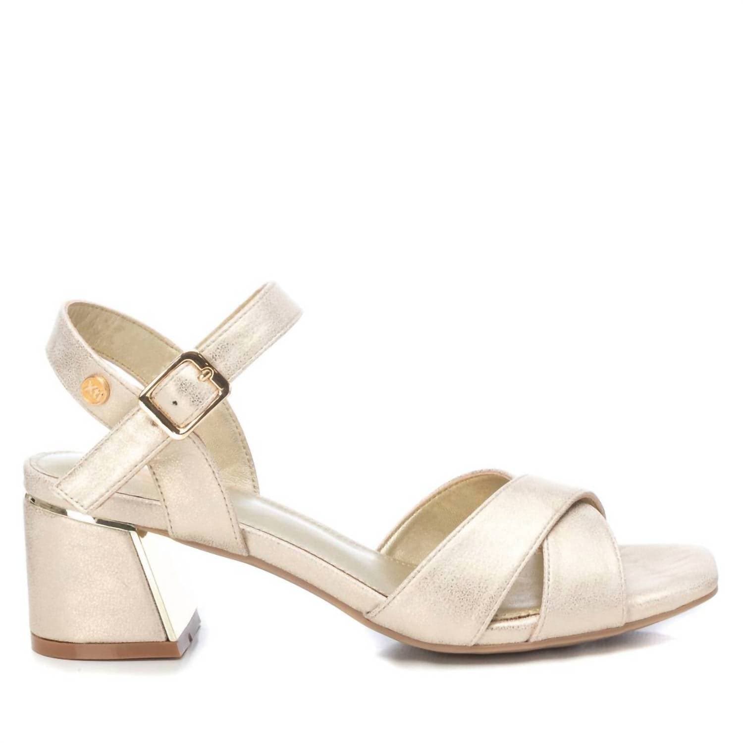 Block Heel Sandals In Gold