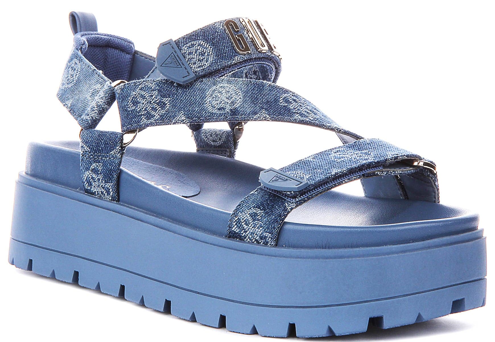 Guess Fetta Denim Sandals In Blue For