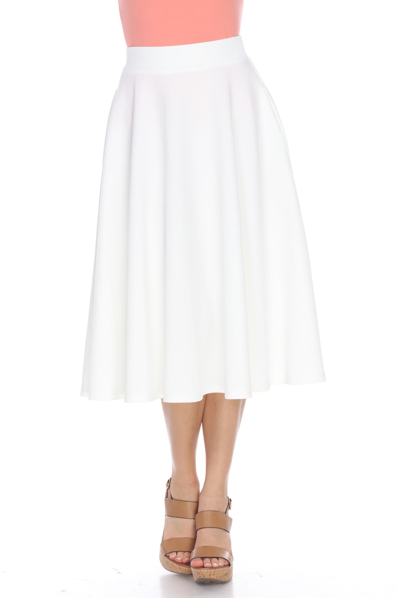 White Mark Flared Midi Skirt With Pockets