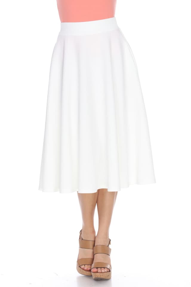 White Mark Flared Midi Skirt With Pockets