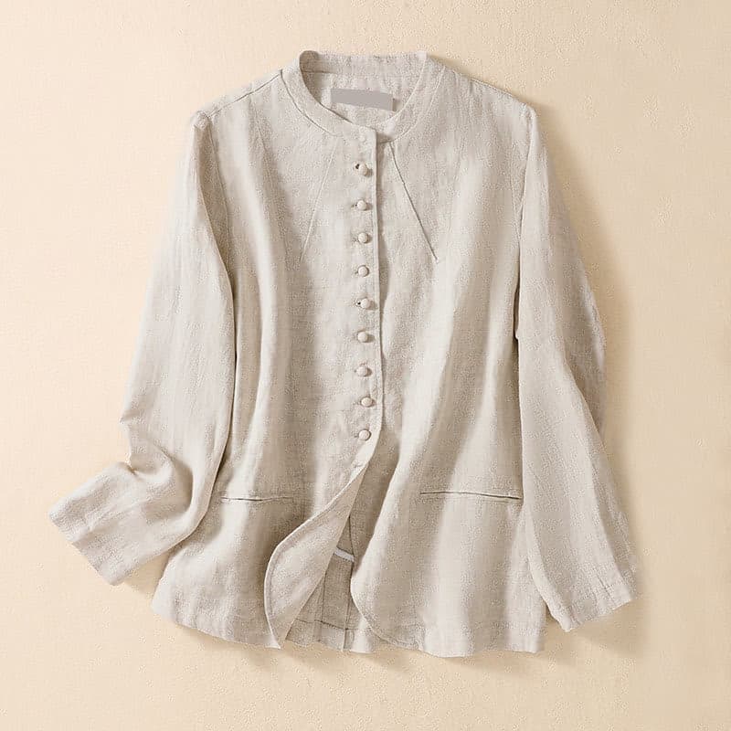 Buddha Stones Cotton Linen Stand Collar Long Sleeve