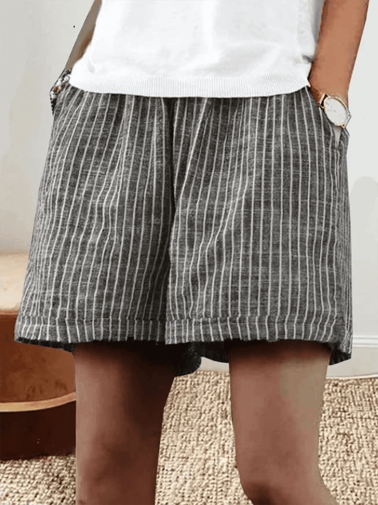 Striped Linen Shorts Loose Fit Casual Beach Wear