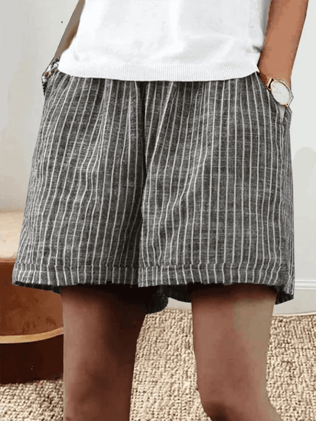 Striped Linen Shorts Loose Fit Casual Beach Wear