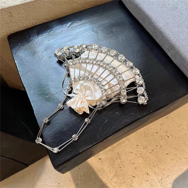 European American Vintage Diamond-trimmed Metal-woven Hollow-out Mini Handheld Bag