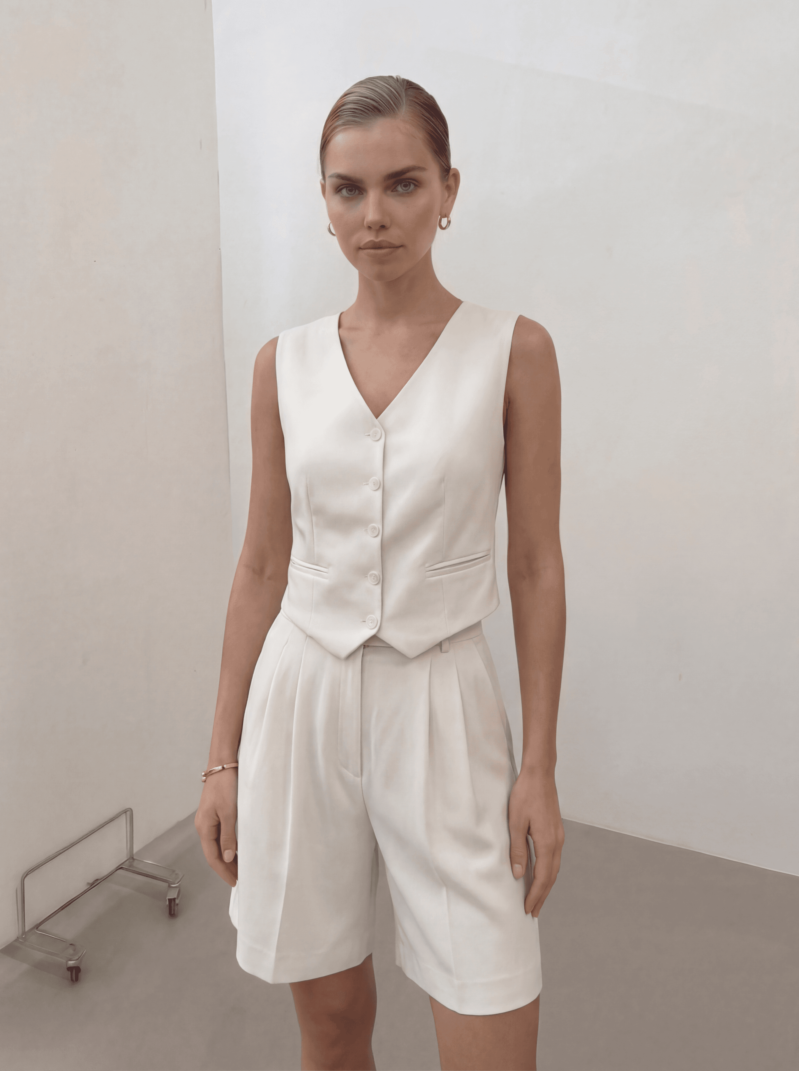 White Shorts High-rise Tailored Suit Shorts