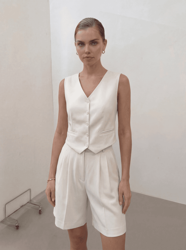 White Shorts High-rise Tailored Suit Shorts