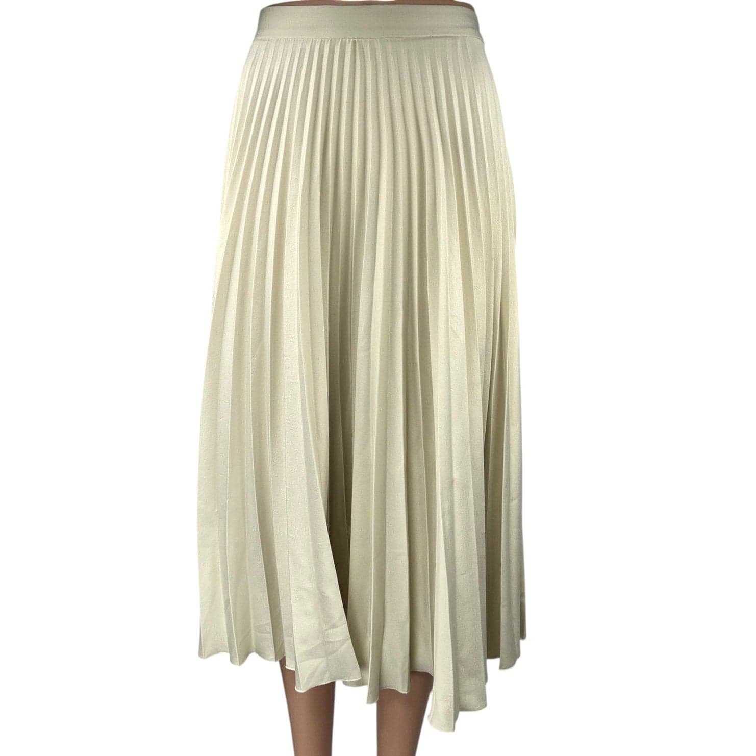 Closet Cream White Silky Satin Pleated Midi A-line