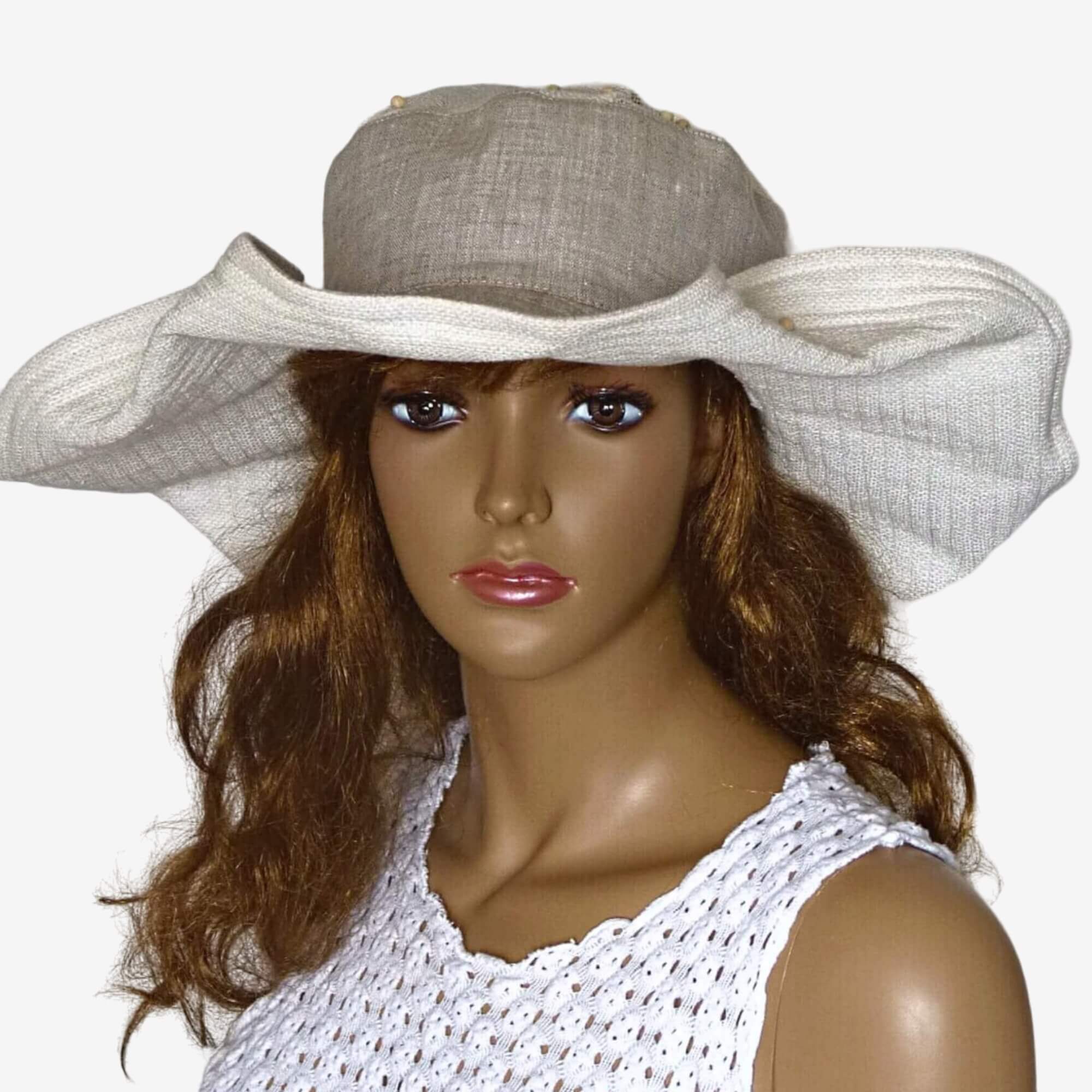 Natural Linen Wide Brim Hat Breathable Summer Sun