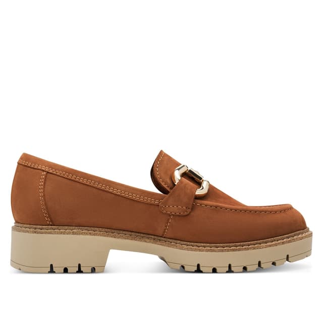 Tamaris Cognac Tan Brown Leather Loafers Slip-on Platform