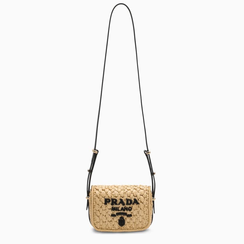 Prada Natural And Black Raffia Shoulder Bag