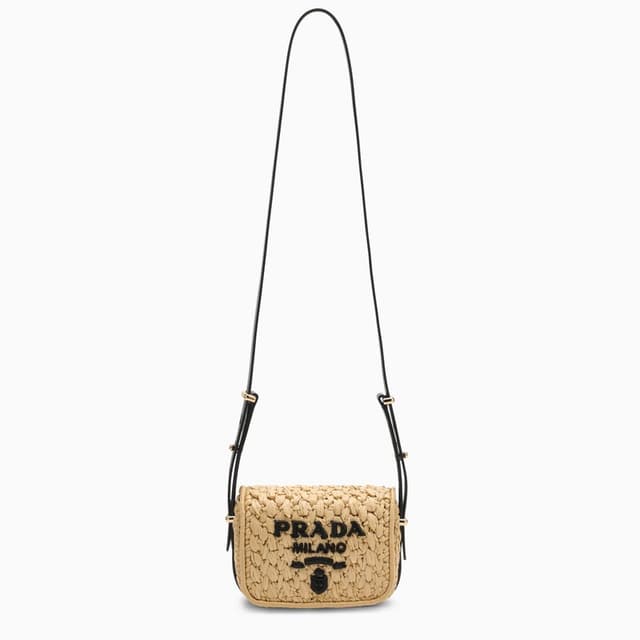 Prada Natural And Black Raffia Shoulder Bag