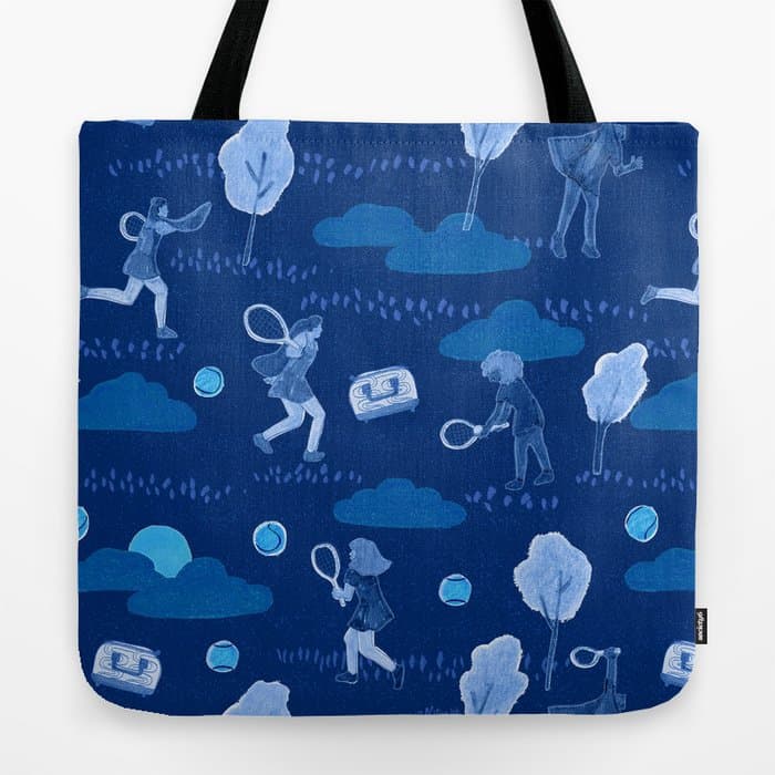 Let' Play Tennis In Navy Blue Tote Bag