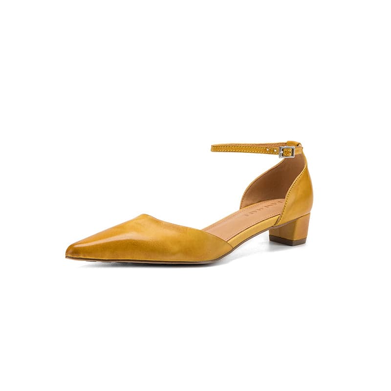 Handmade Washed Leather Ankle Strap Pumps, Genuine Full-grain Shoes
