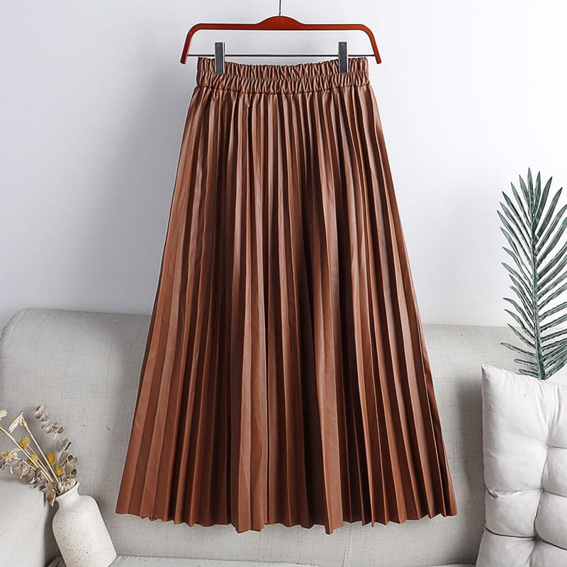Pu Leather Pleated Midi Skirt
