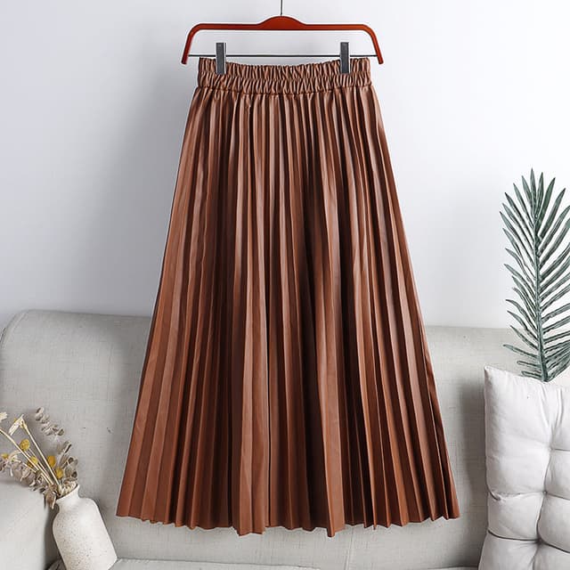 Pu Leather Pleated Midi Skirt