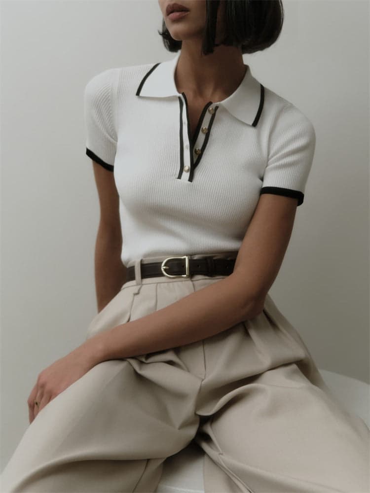 Fashion Elegant Slim-fit Short Sleeve Polo Collar Top