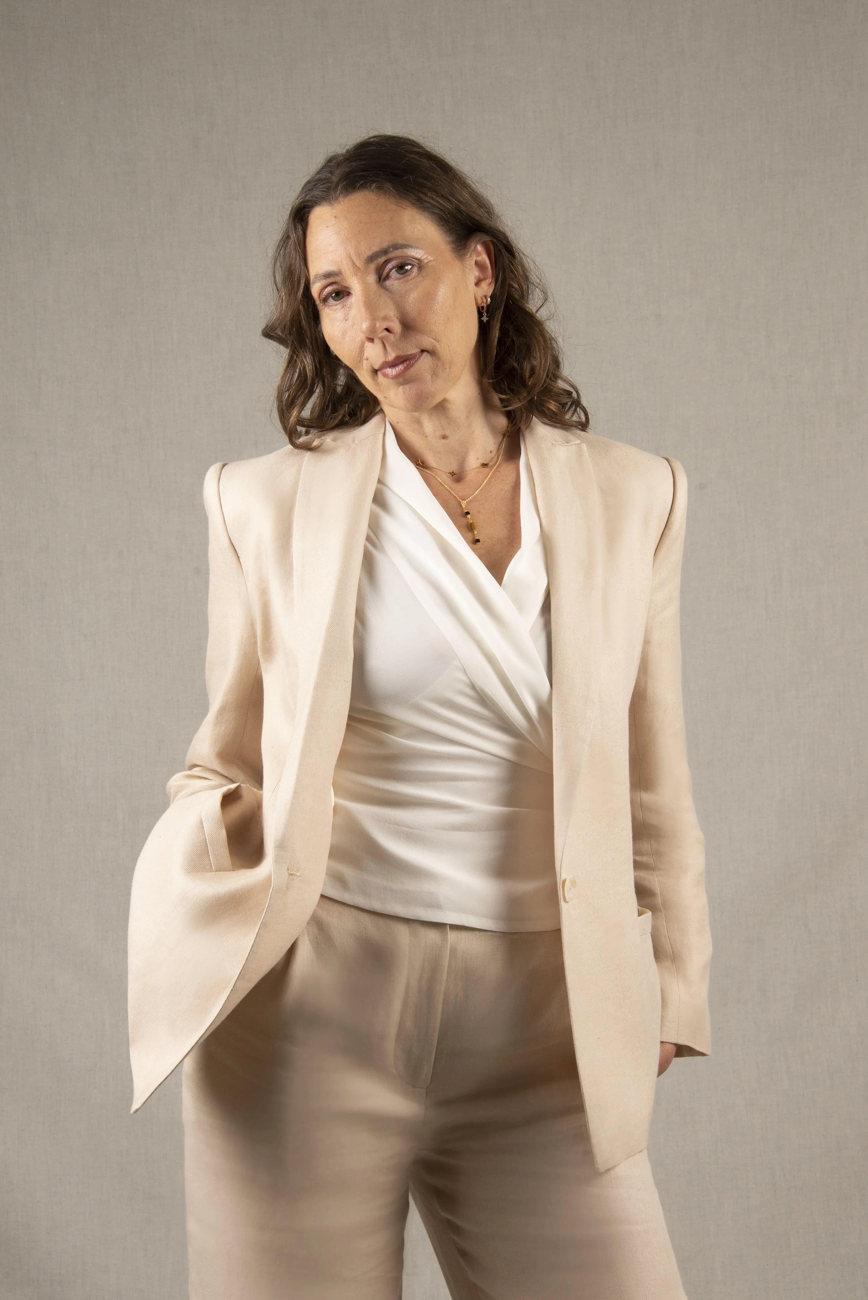 Veste Tailleur Femme Lin Ivoire Illusion