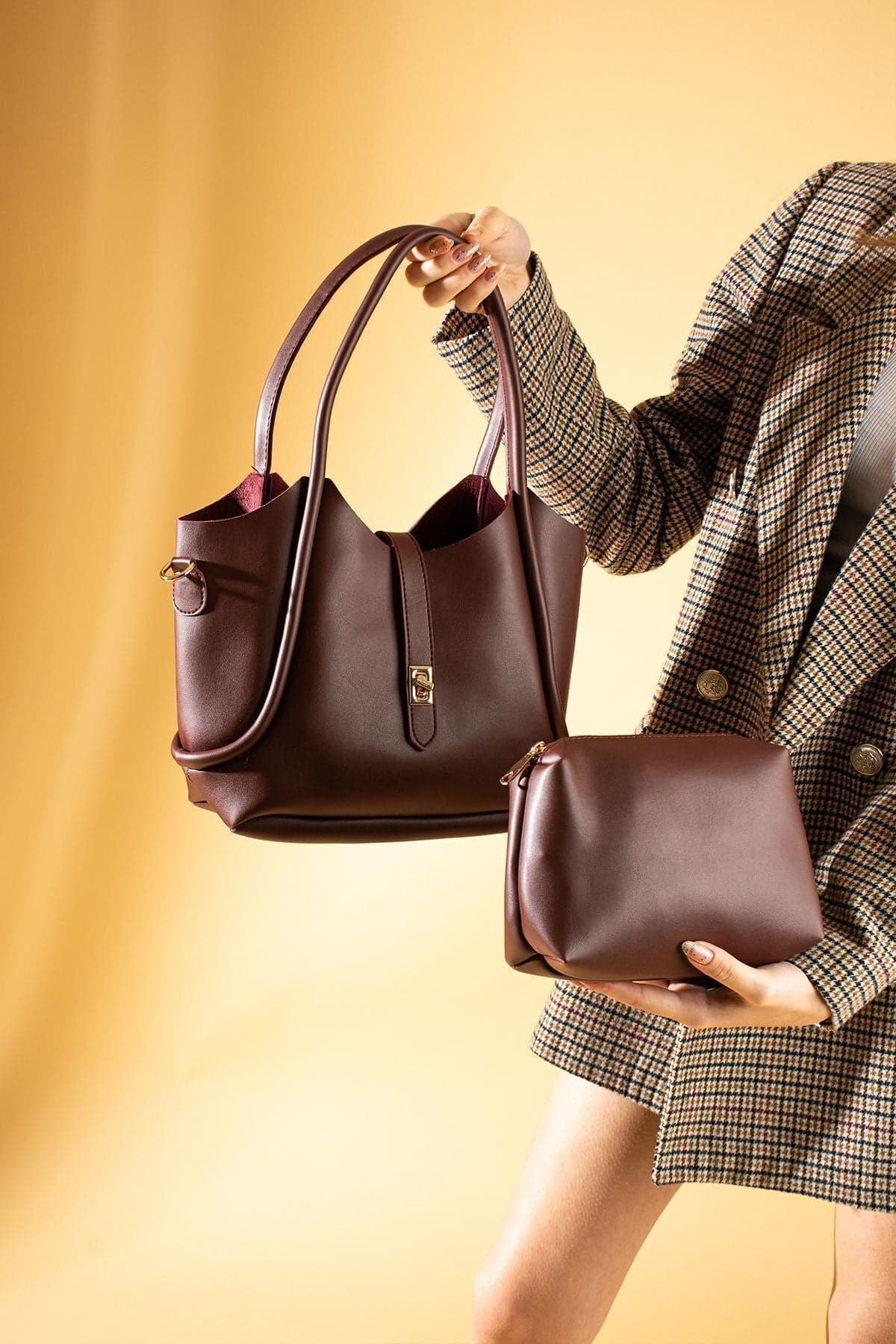 Burgundy Zippered Two Piece Crossbody Shoulder Bag