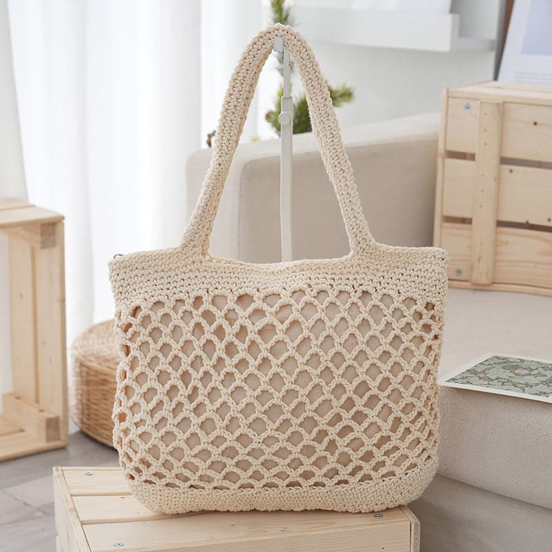 Handwoven Straw Tote Bag Cotton Rope Beach Bag
