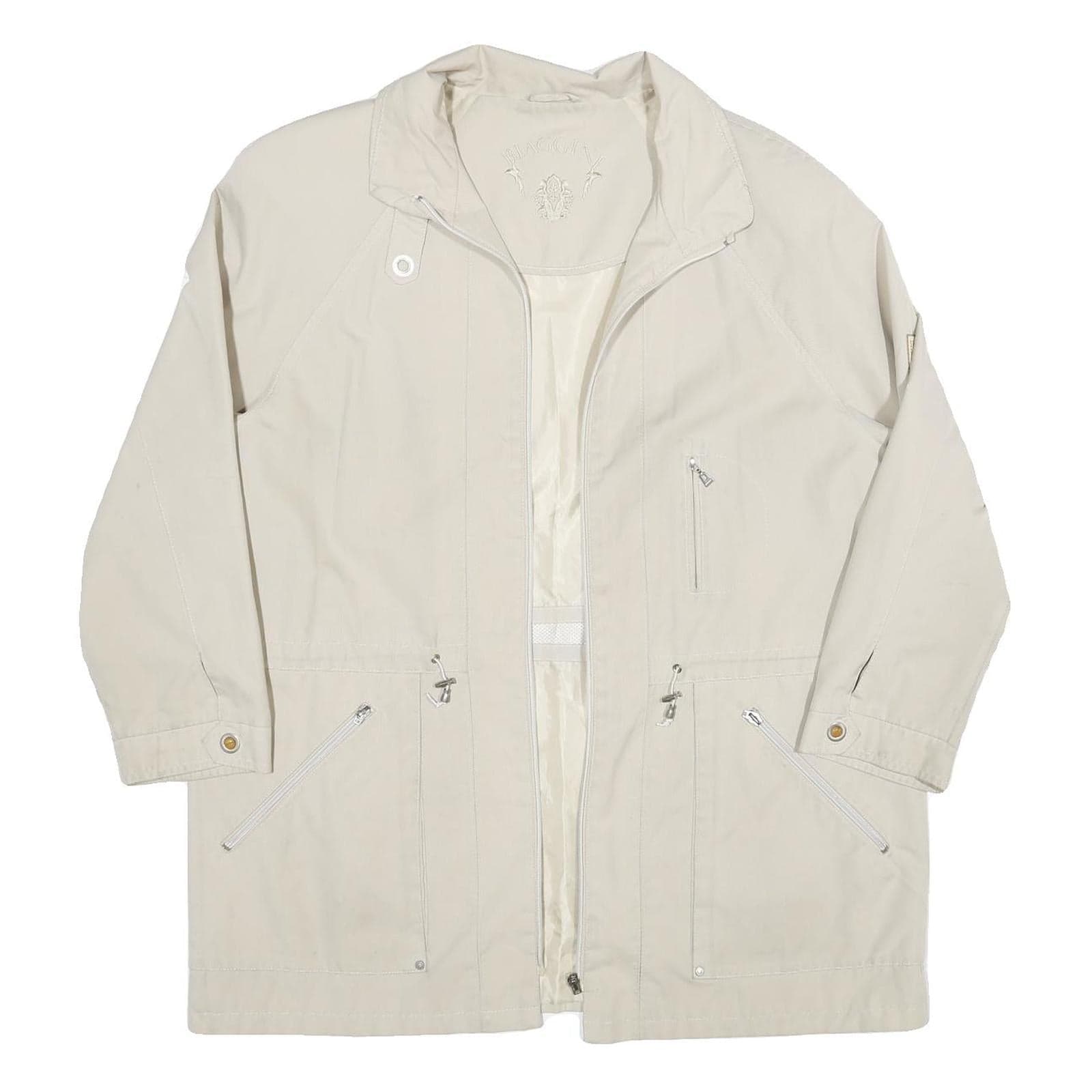 Cream Zip Jacket Polyester Blend Plain Lightweight Casual