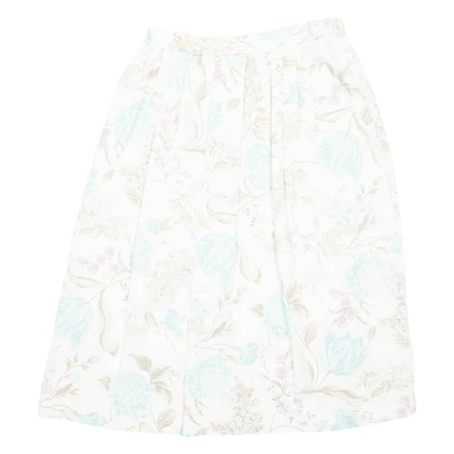 Pleated Skirt Cream Midi Floral