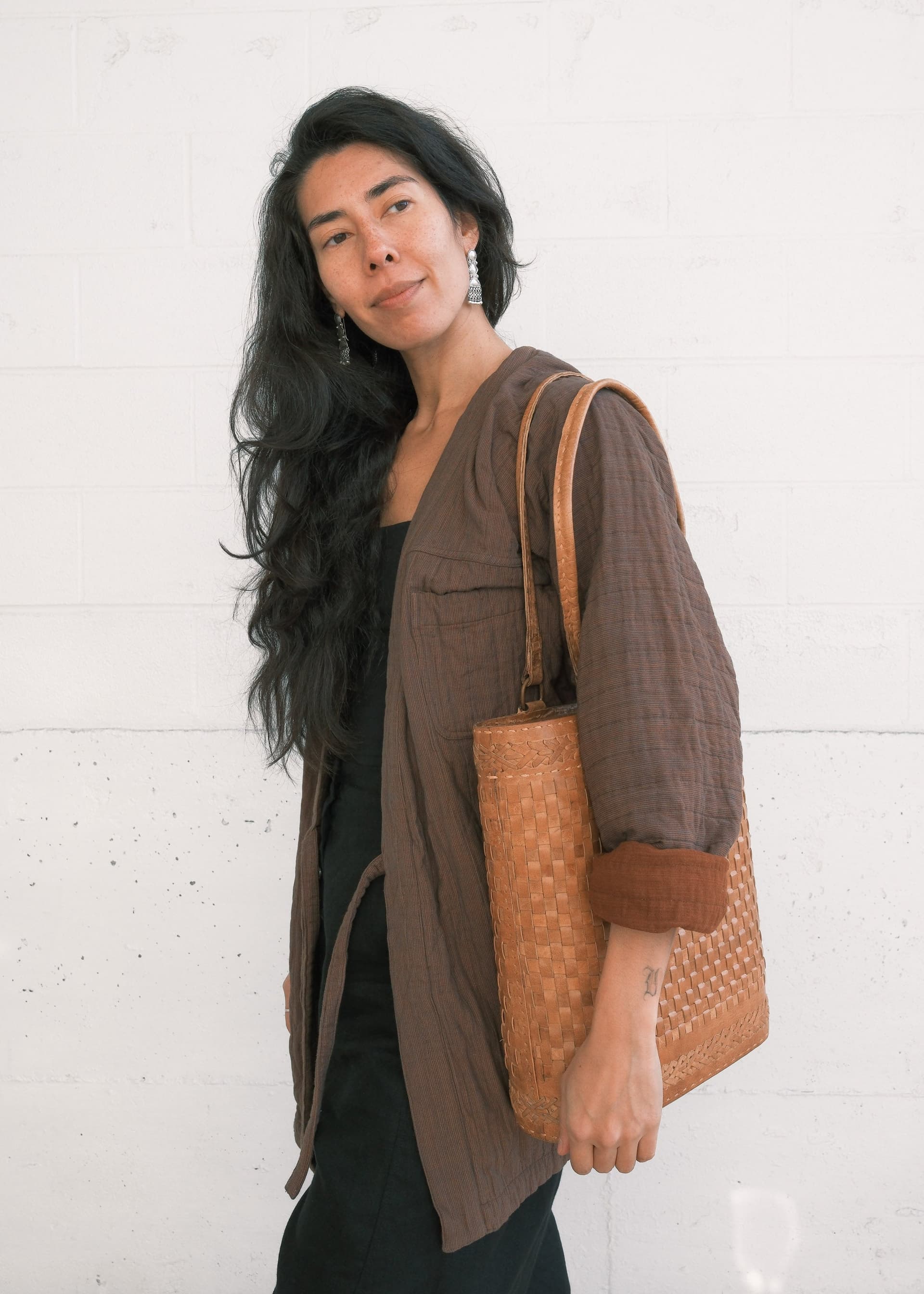Leather Woven Tote Bag Braided Tan