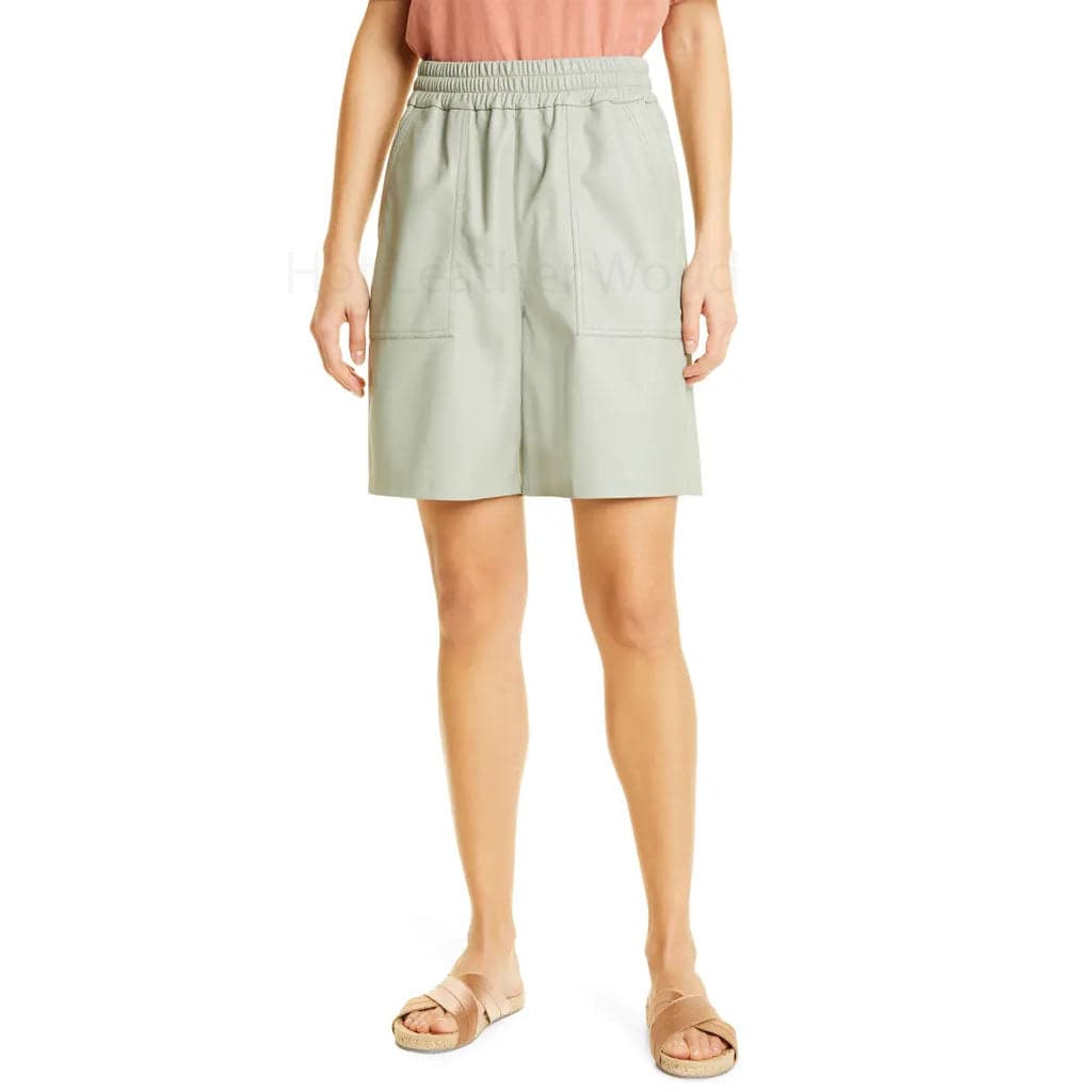 Sage Green Bermuda Leather Shorts