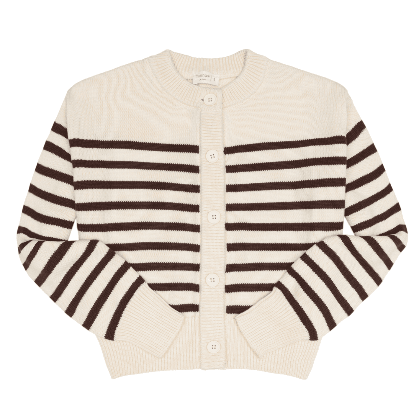 Cream And Brown Stripe Cropped Knit Cardigan by minnow