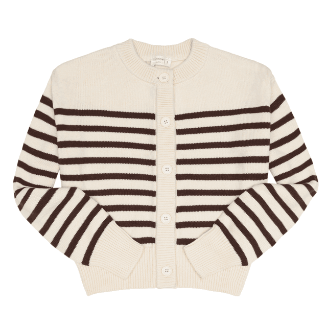 Cream And Brown Stripe Cropped Knit Cardigan