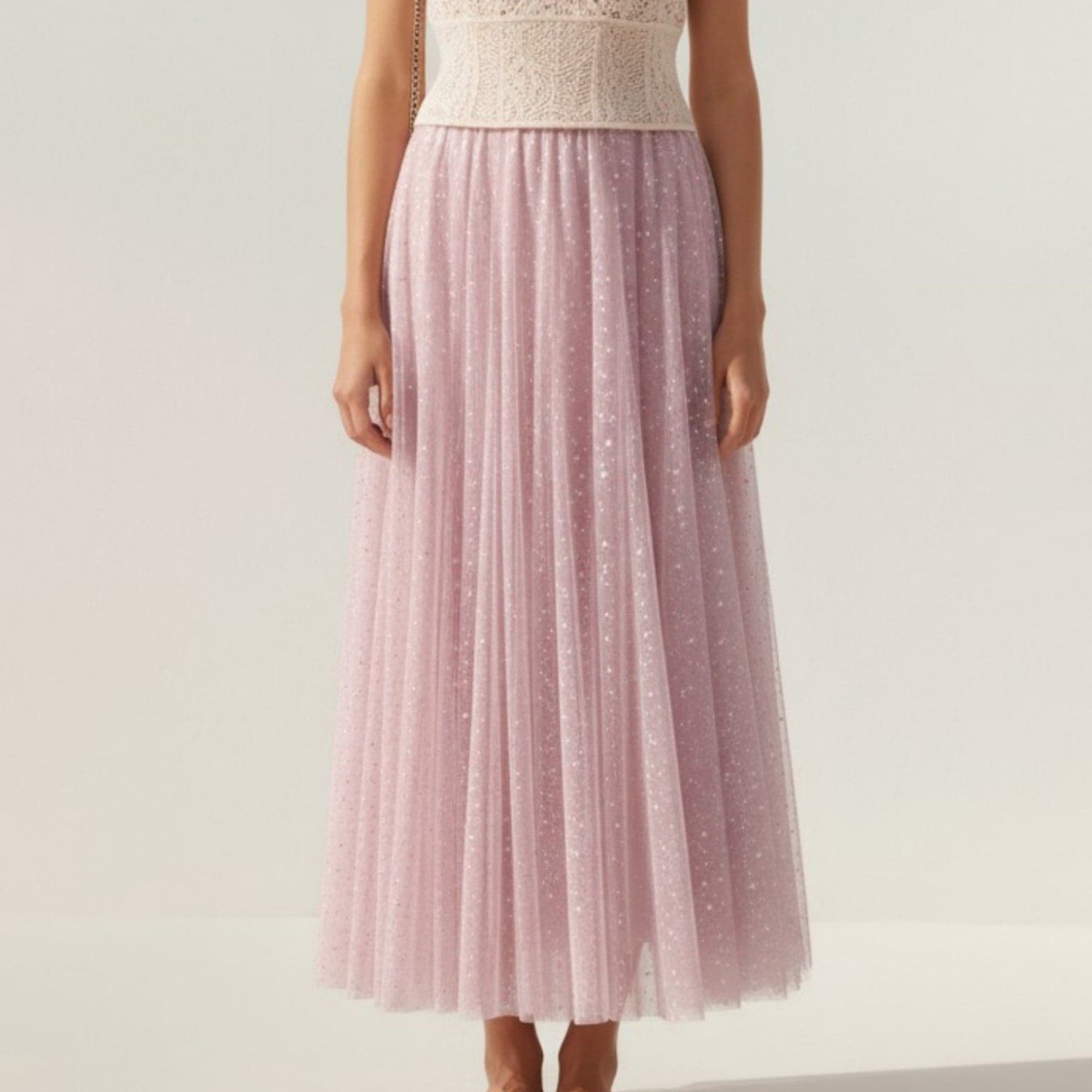 Anna-kaci Sparkle Tulle Midi Skirt With Soft Flowing