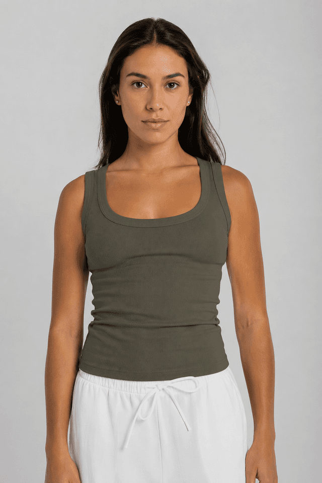 Olive Ribbed Tank Top