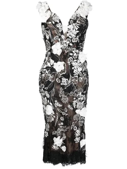 Floral-appliqué midi dress by Marchesa