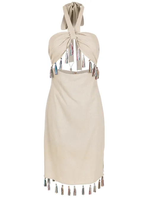 tassel-trim halterneck midi dress by Olympiah