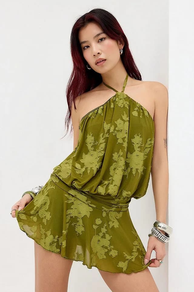Silence + Noise Livvy Devoré Halter Skort Dress by Silence + Noise