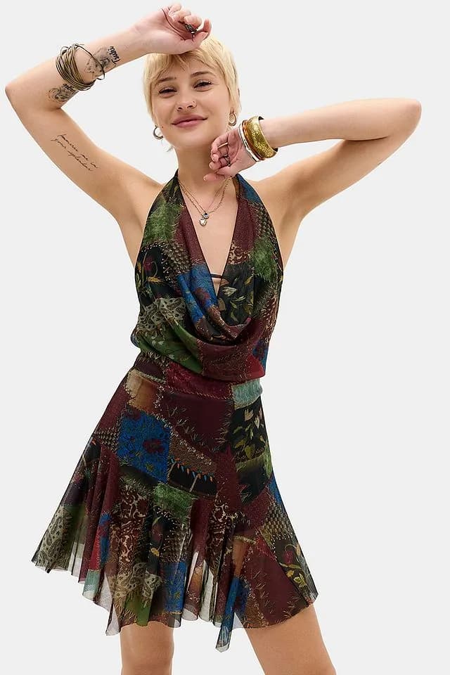 UO Patchwork Cowl Neck Romper by Urban Outfitters