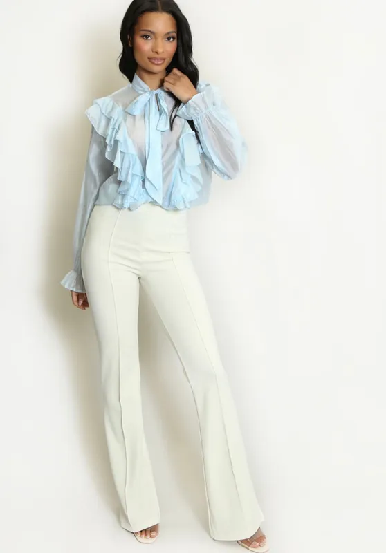 Cream Tailored Flare Trousers by BLUSH CLOTHING
