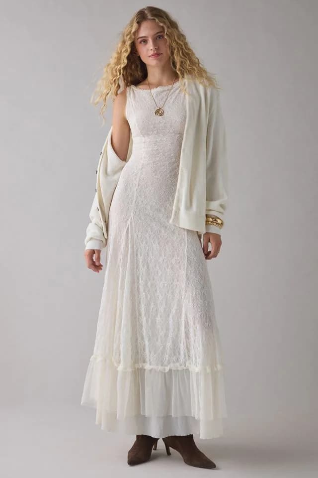 UO Like A Dream Sheer Lace Scoop Maxi Slip Dress by Urban Outfitters