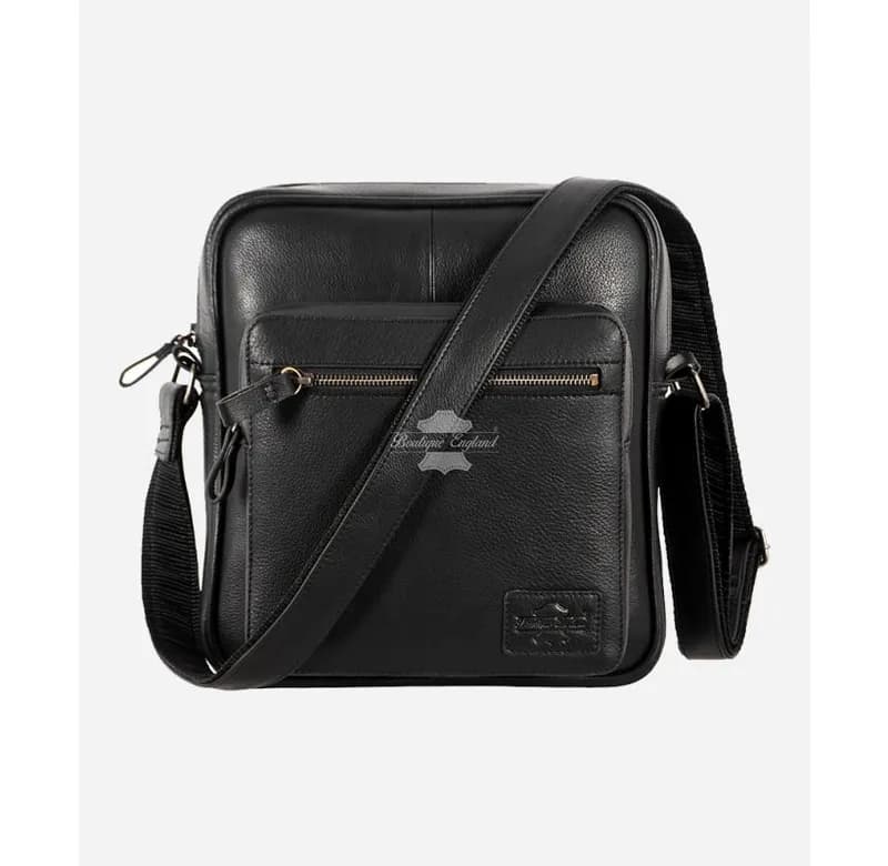 Men' Black Leather Reporter Bag Small