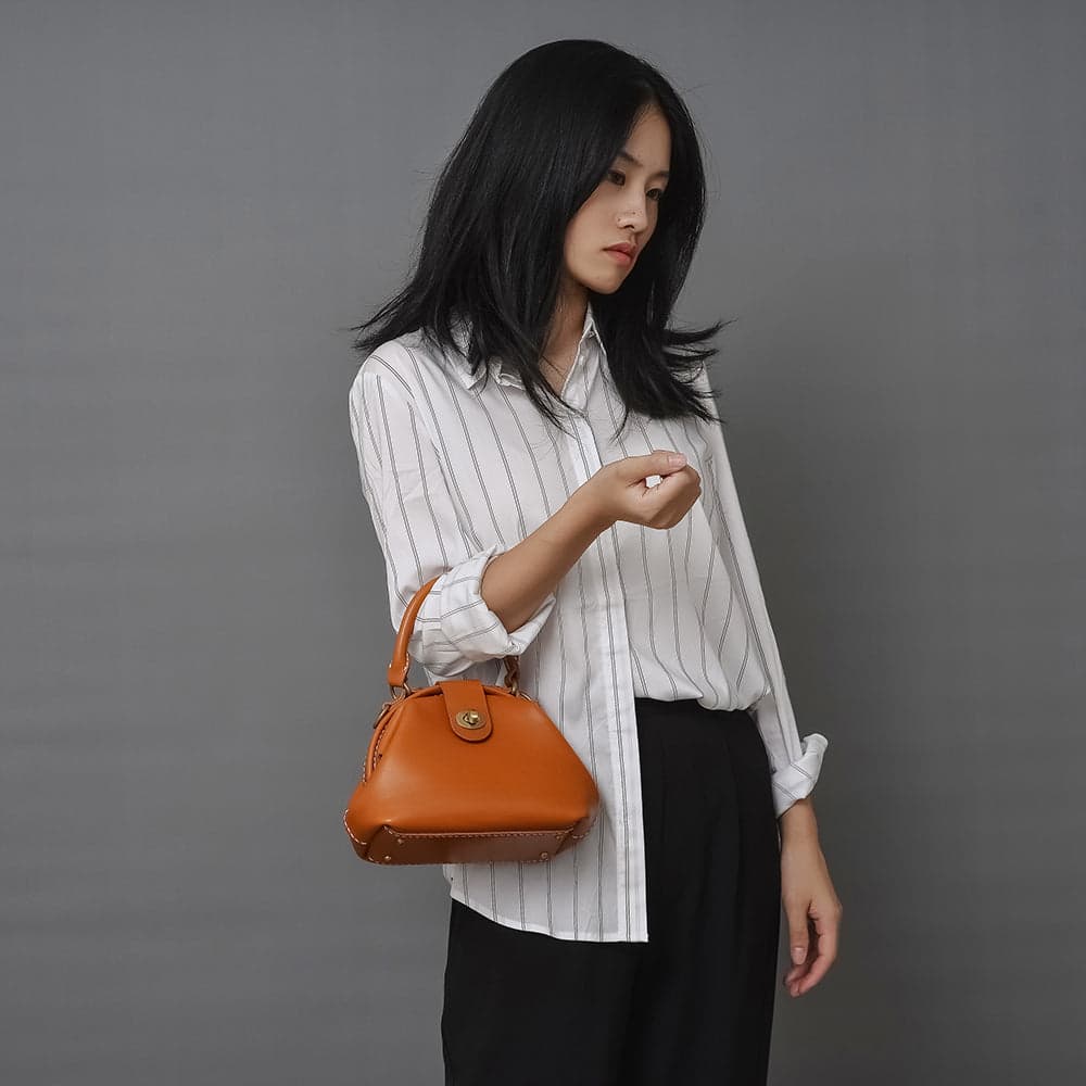Handmade Tan Leather Mini Doctor Handbag Purse Tan