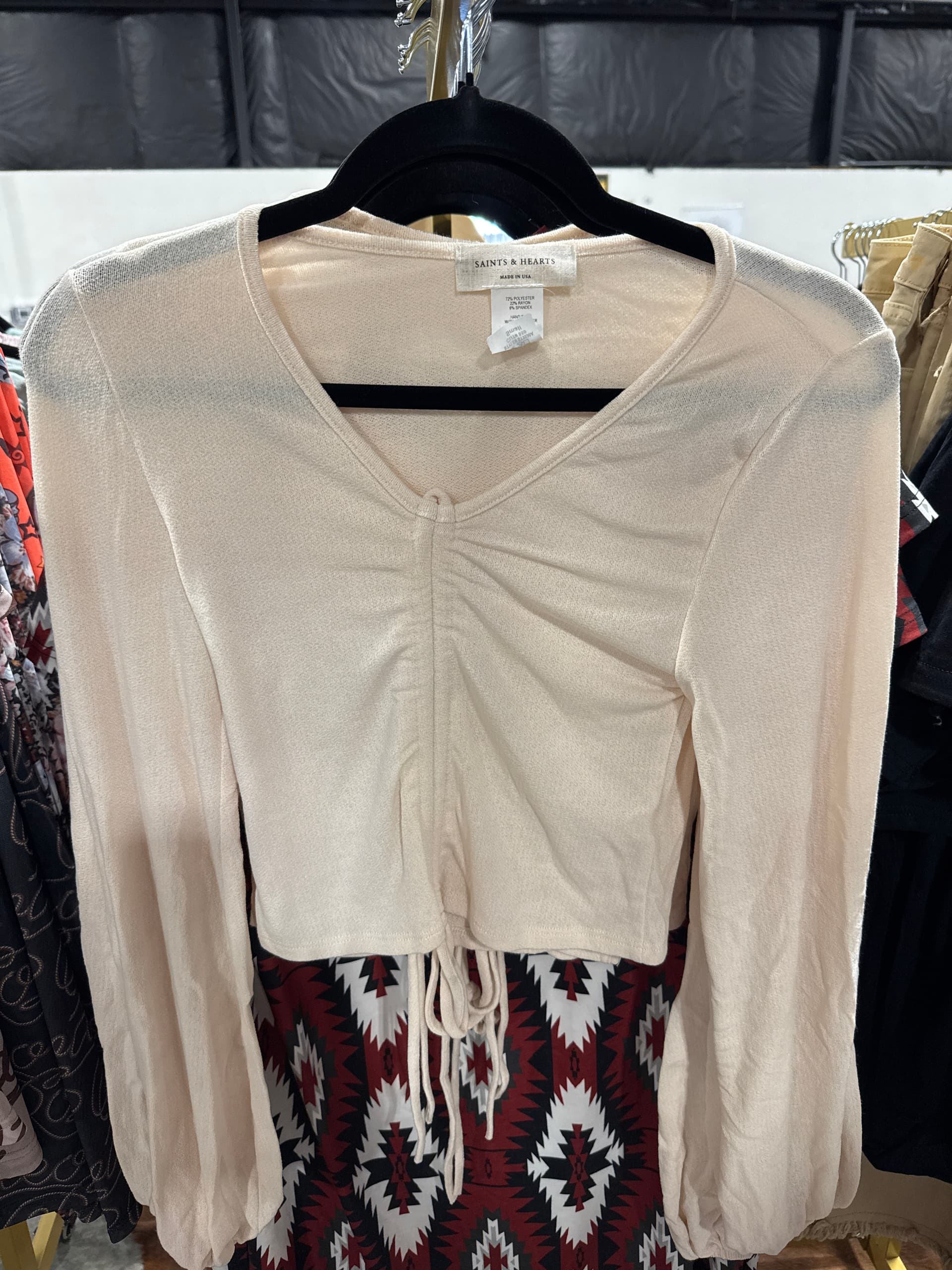 Ivory Ruched Front Knit Top Cream Long Sleeve by saints & hearts